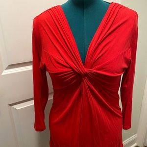 EUC Boston Proper Red knotted vneck top with ruching in Large